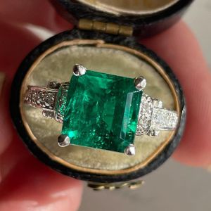 Vintage Emerald Cut Emerald Color Sapphire Engagement Ring For Women