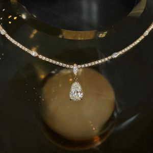 Classic White Sapphire Pear & Round Cut Tennis Necklace For Women