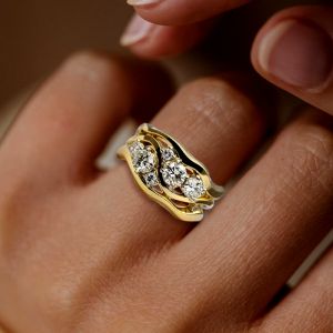 Golden Multi Row Round Cut White Sapphire Wedding Band Ring For Women