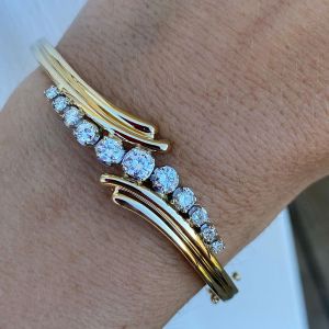 Two Tone Round Cut White Sapphire Bangle Bracelet For Women