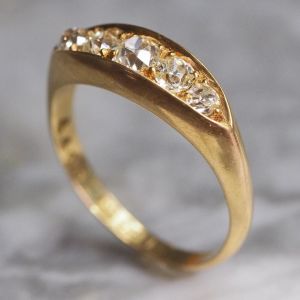 Golden Five Stone Round Cut White Sapphire Boat Wedding Band For Women