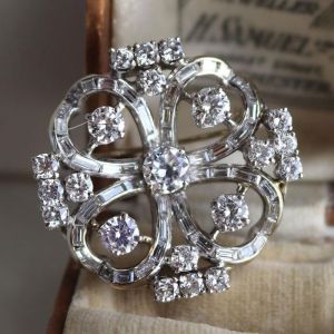 Unique Four Leaf Clover Round Cut White Sapphire Brooch For Women