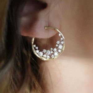 Golden Full Moon Round Cut White Sapphire Hoop Earrings For Women