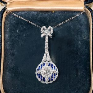 Vintage Bow Design Round Cut White Sapphire Pendant Necklace For Women