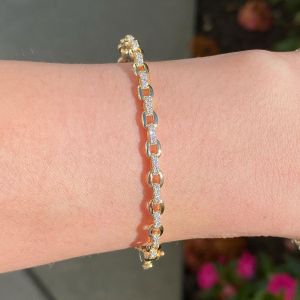 Golden Round Cut White Sapphire Cable Bracelet For Women