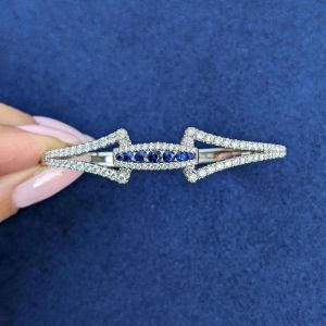 Art Deco Round Cut Blue & White Sapphire Bangle Bracelet For Women