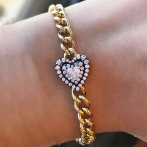 Two Tone Golden Heart Cut White Sapphire Bracelet For Women