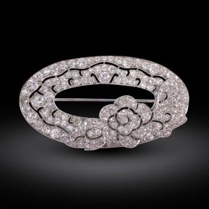 Art Deco Round Cut White Sapphire Brooch For Women