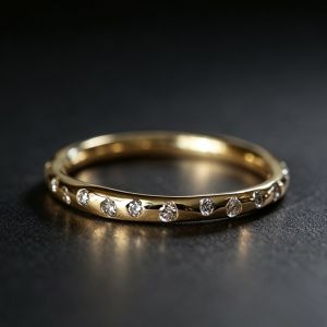 Golden Round Cut White Sapphire Wedding Band For Women