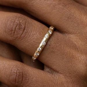 Golden Round Cut White Sapphire Half Eternity Wedding Band Ring For Women