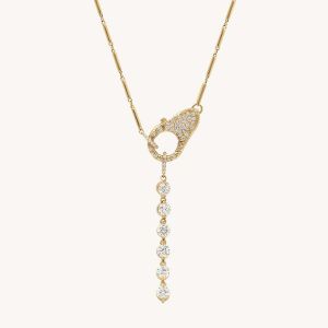 Golden Round Cut White Sapphire Lock Pendant Necklace For Women