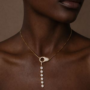 Golden Round Cut White Sapphire Lock Pendant Necklace For Women