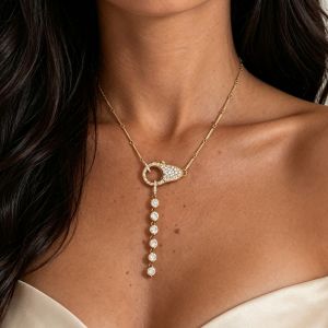 Golden Round Cut White Sapphire Lock Pendant Necklace For Women