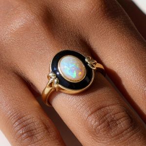 Vintage Golden Oval Cut White Opal Engagement Ring For Women