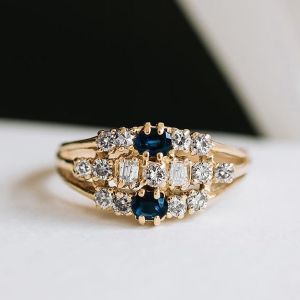 Vintage Oval & Round Cut Blue & White Sapphire Wedding Band For Women