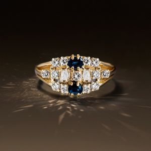 Vintage Oval & Round Cut Blue & White Sapphire Wedding Band For Women