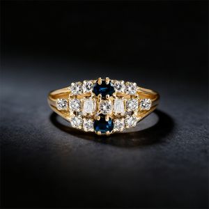 Vintage Oval & Round Cut Blue & White Sapphire Wedding Band For Women