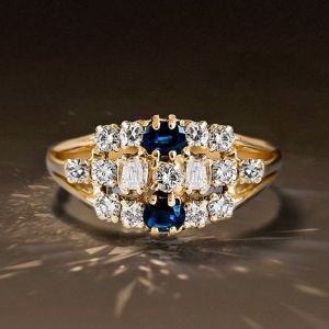 Vintage Oval & Round Cut Blue & White Sapphire Wedding Band For Women