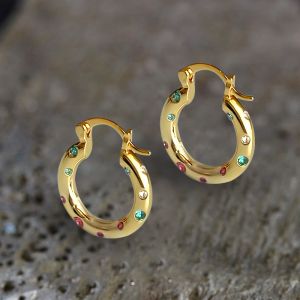 Golden Round Cut Multi-Color Sapphire Hydrangea Hoop Earrings For Women