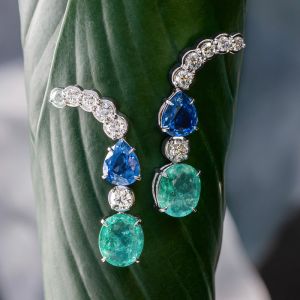 Oval & Pear & Round Cut Aquamarine & Blue & White Sapphire Drop Earrings For Women