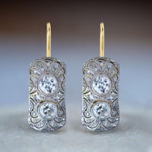 Vintage Two Tone Round Cut White Sapphire Drop Earrings For Women