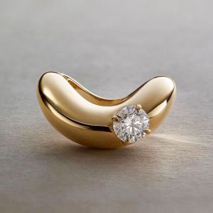 Unique Golden Solitaire Round Cut White Sapphire Engagement Ring For Women