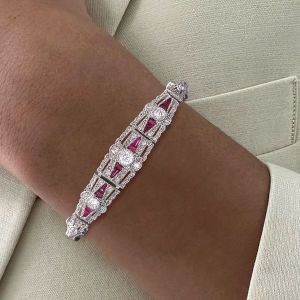 Art Deco Two Tone Round Cut White & Ruby Sapphire Bracelet For Women