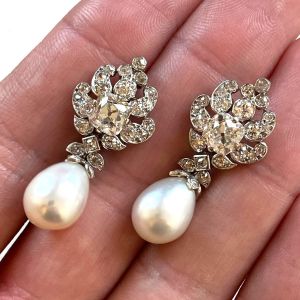 Vintage Cushion & Pear Cut White Sapphire & Pearl Drop Prom Earrings For Women