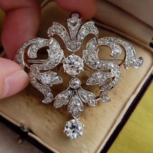 Art Deco Round Cut White Sapphire Brooch For Women