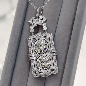 Art Deco Round Cut White Sapphire Pendant Necklace For Women