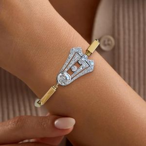 Art Deco Two Tone Round Cut White Sapphire Tennis Bracelet For Women