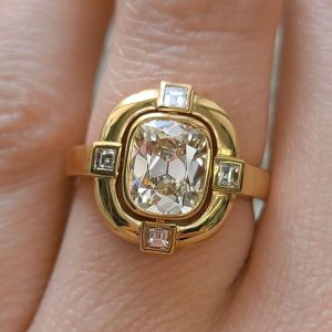 Vintage Golden Cushion Cut White Sapphire Engagement Ring