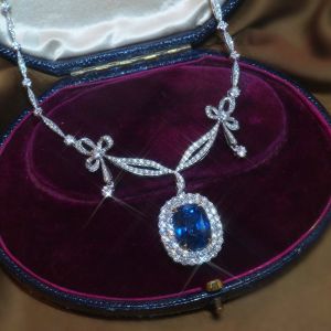 Antique Cushion Cut Blue Sapphire Pendant Necklace For Women