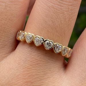 Classic Golden Heart Cut White Sapphire Eternity Wedding Band For Women