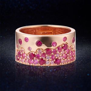 Mosaic Rose Gold Round Cut Ruby & Pink Sapphire Wedding Band For Women