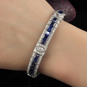 Art Deco Marquise Cut White & Blue Sapphire Tennis Bracelet