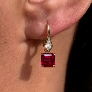 Golden Asscher & Noble Cut Ruby Sapphire Drop Earrings For Women
