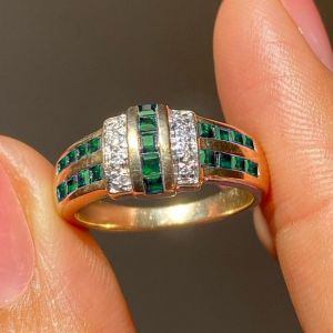 Two Tone Asscher Cut Emerald Sapphire Wedding Band For Women