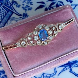 Antique Bezel Blue & White Sapphire Cushion Cut Tennis Bracelet