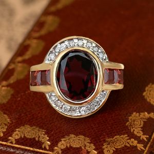Art Deco Bezel Setting Oval Cut Garnet Sapphire Engagement Ring For Women