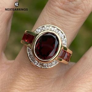 Art Deco Bezel Setting Oval Cut Garnet Sapphire Engagement Ring For Women