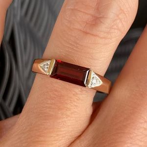 Golden Baguette Cut Garnet Sapphire Wedding Band For Women