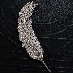 Vintage Feather Design Round Cut White Sapphire Brooch For Women