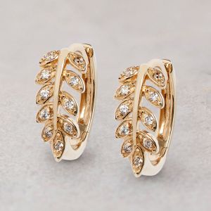 Golden White Sapphire Round Cut Leaf shaped Hoop Earrings For Women