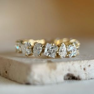 Antique Golden Pear & Princess Cut White Sapphire Eternity Wedding Band
