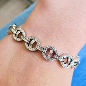 Art Deco Round Cut White Sapphire Tennis Bracelet For Women