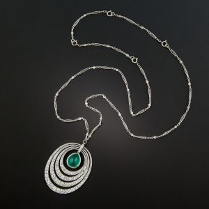 Vintage Halo Pear Cabochon Cut Emerald Sapphire Pendant Necklace