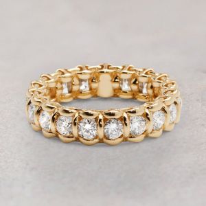 Golden Round Cut White Sapphire Eternity Wedding Band For Women