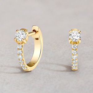 Classic Golden Round Cut White Sapphire Hoop Earrings For Women