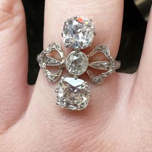 Antique Bow Design Cushion Cut White Sapphire Engagement Ring